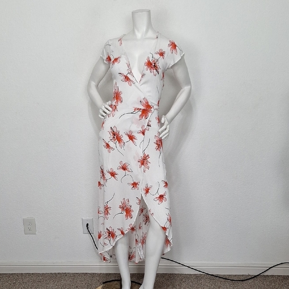 Cotton On White Red Floral Romantic V-Neck Boho High Low Wrap Maxi Dress Size S - Picture 2 of 14